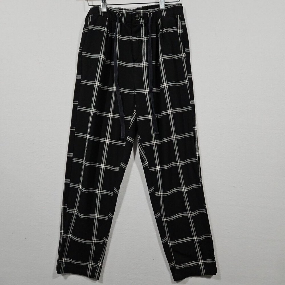 American Eagle Size 2 Black Plaid Super Hi-Rise‎ Skinny Cropped Pants Drawstring